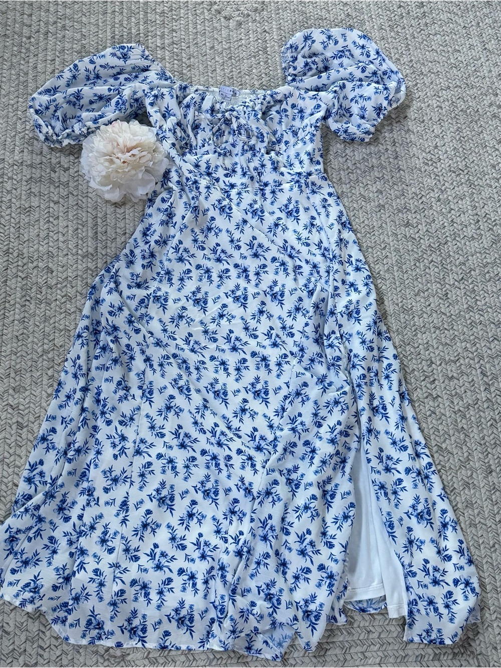 Baltic Born White Midi Dress with Blue Floral Print